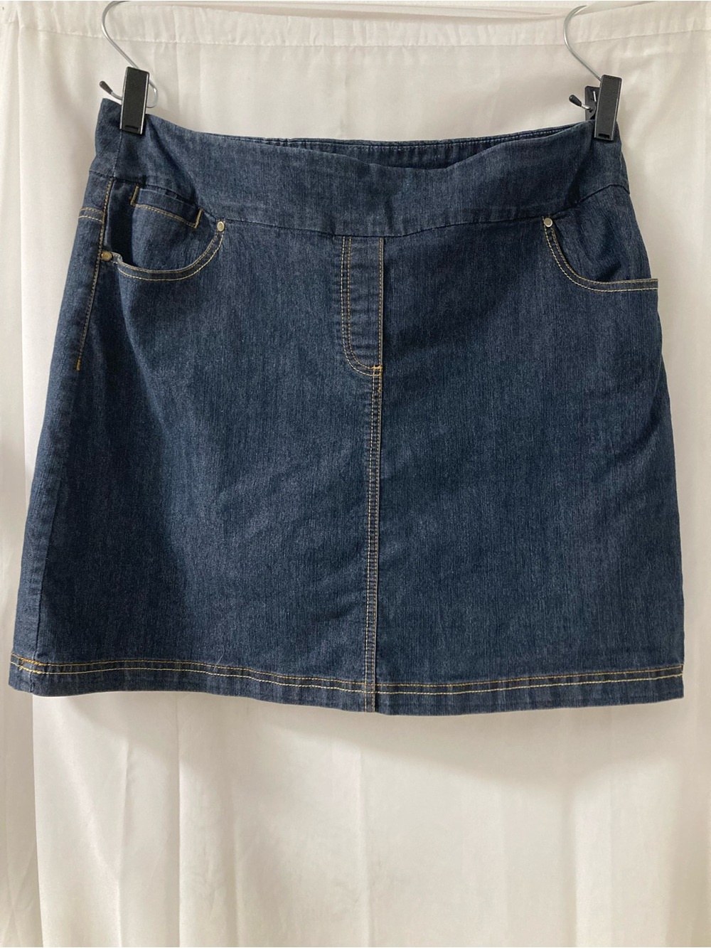 Contrast Denim Mini Skirt Dark Wash Stretch Size 15 Y2K